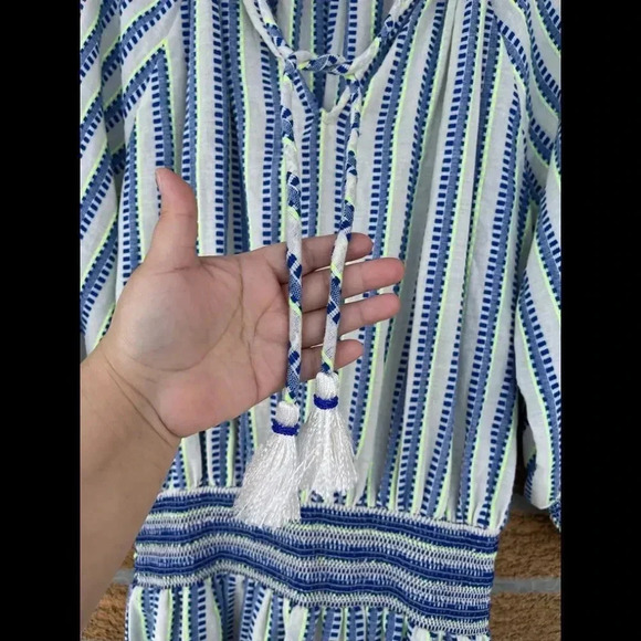 Tessora Blue Luisa Embroidered Stripe Neon Pom Pom. Dress medium - Picture 7 of 13